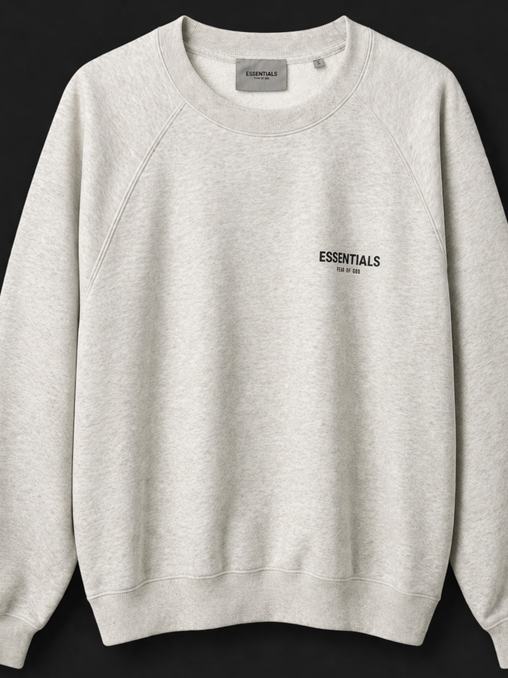 293 Essential Fear Of God Men’s Grey/Cream Long Sleeve Crewneck Sweater.…